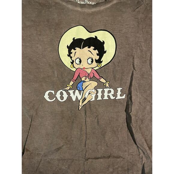 Betty Boop Cowgirl Vintage Style Brown T-Shirt Graphic Cartoon Tee Shirt Large - Picture 2 of 10